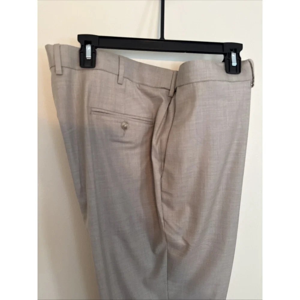 Saddlebred Dress Pants Mens 42x30 Beige Traveler Comfort Flex Straight Fit